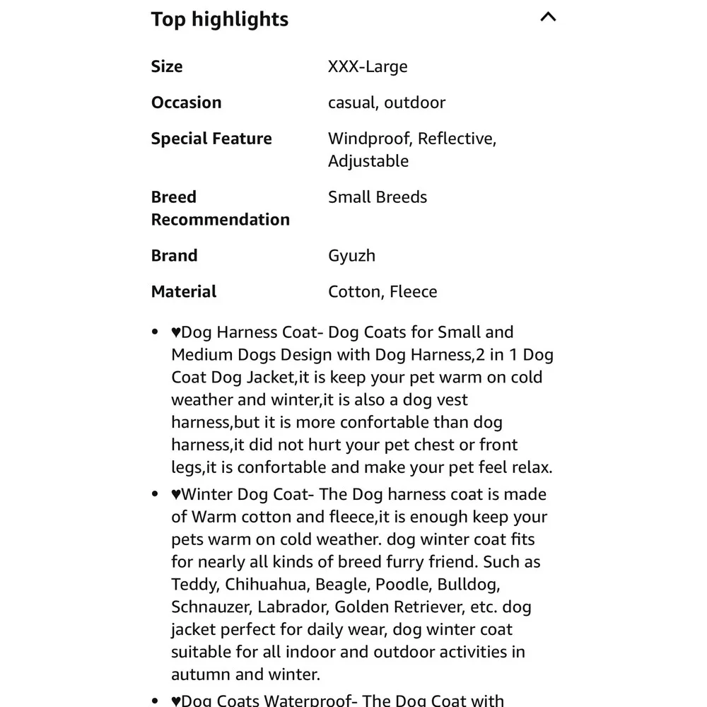Gyvazla Dog Winter Coat Waterproof Puffer Vest Built-in Harness‎ 3XL